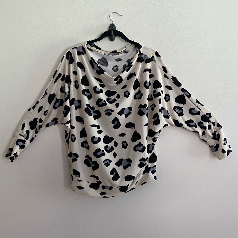 White Birch light weight leopard print batwing sweater